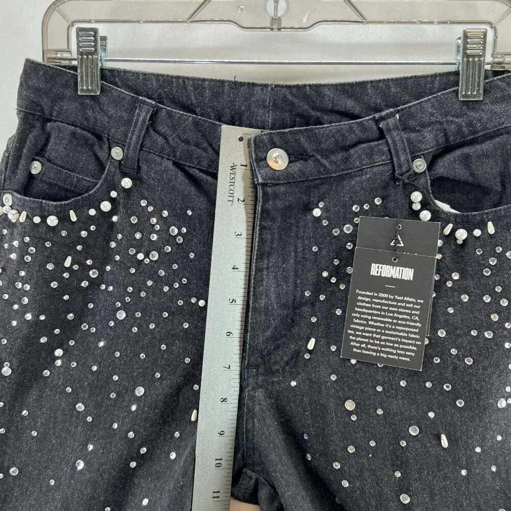 Forenza Embellished Oak Vintage Denim Pants Sz 4 Straight Mid-Rise Stretch Black - Picture 12 of 14